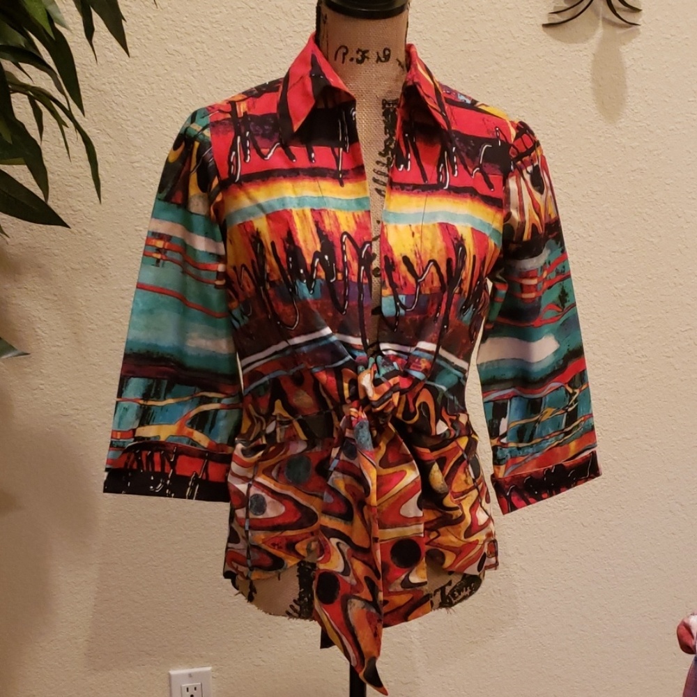 Mishca Tie-Front Multi-Colored Cotton Jacket